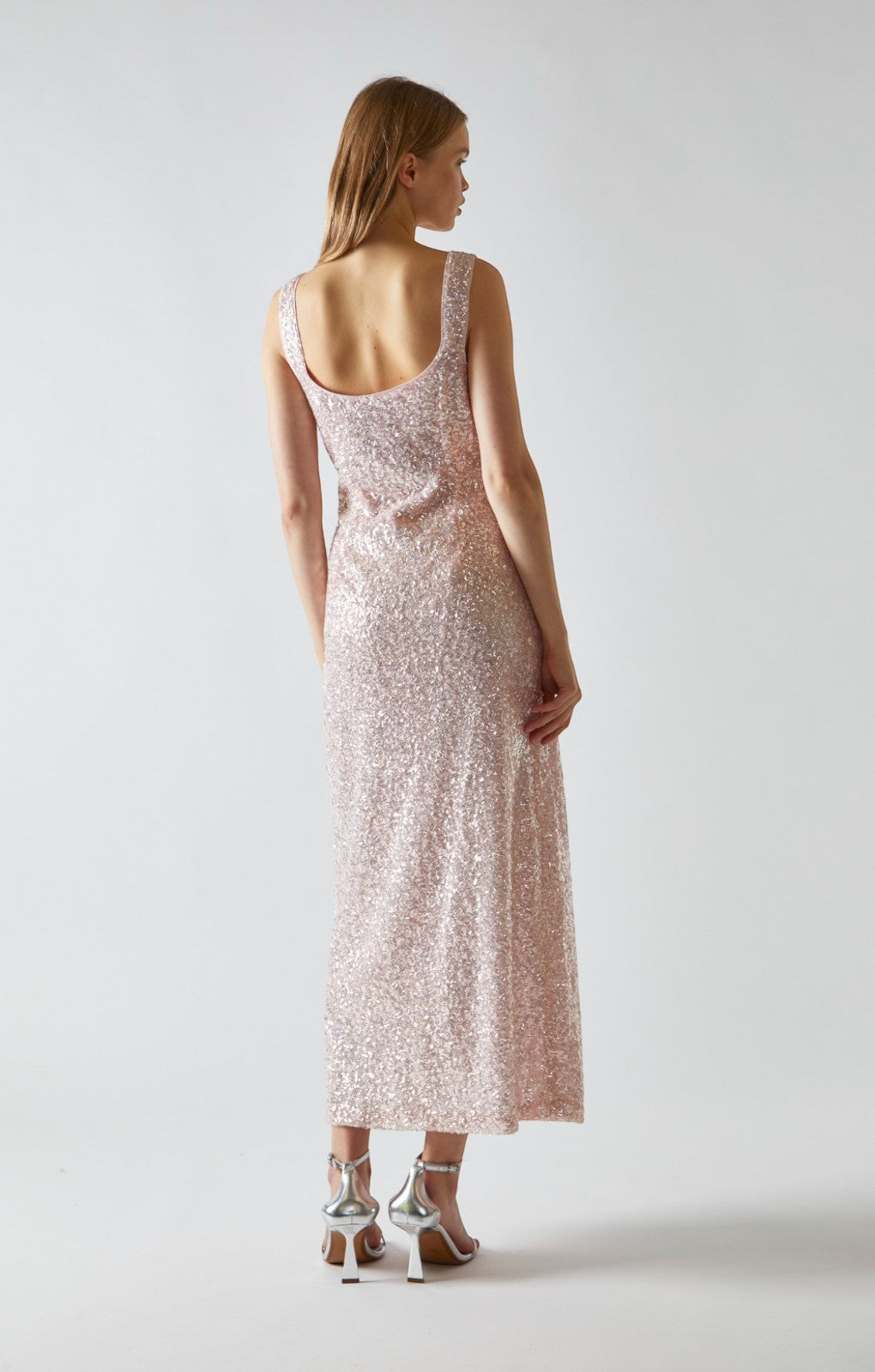 Glamorous Pink & Silver Sequin Bias Cut Maxi Dress