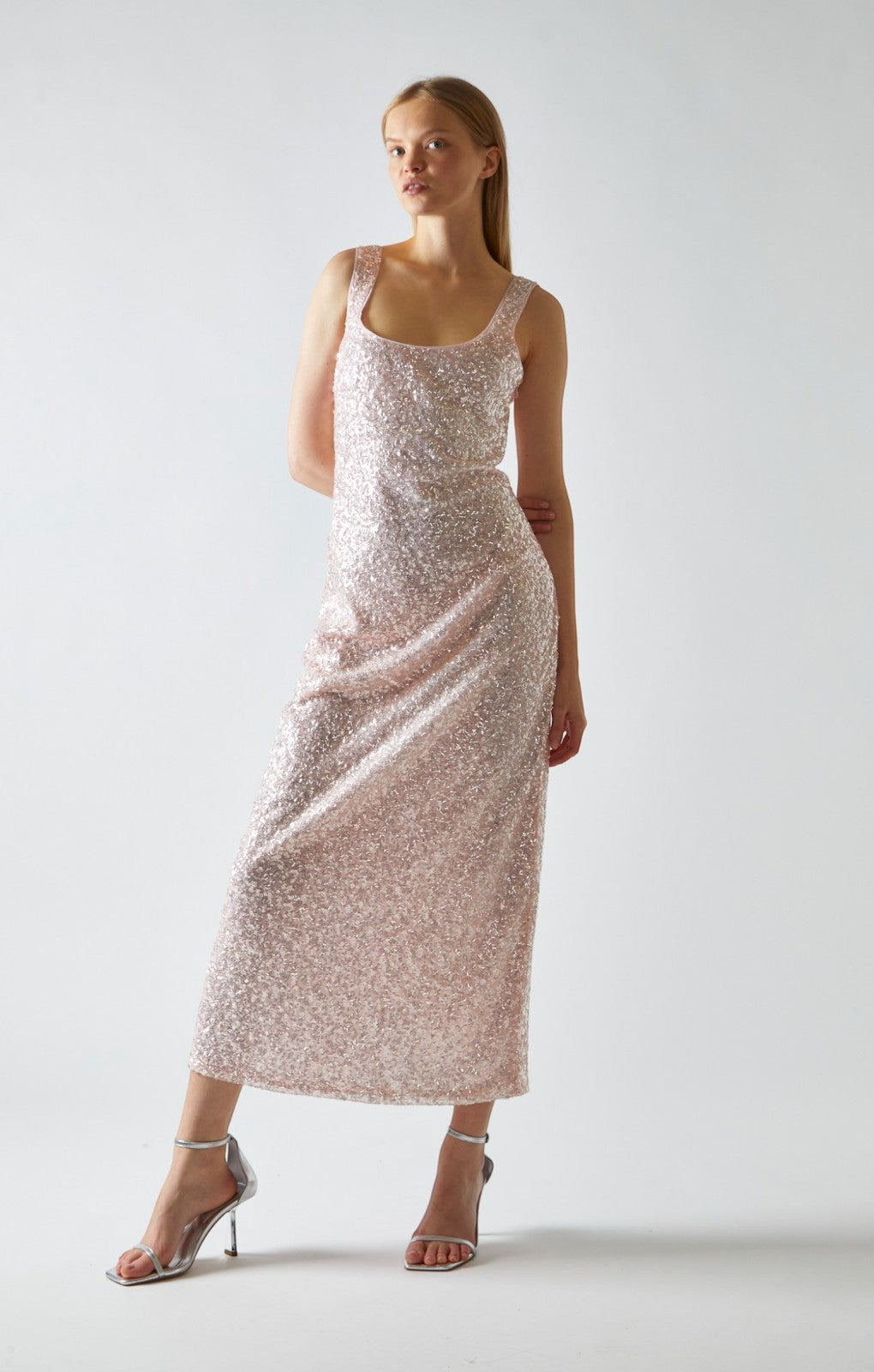 Glamorous Pink & Silver Sequin Bias Cut Maxi Dress