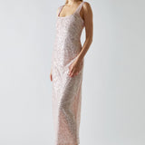 Glamorous Pink & Silver Sequin Bias Cut Maxi Dress