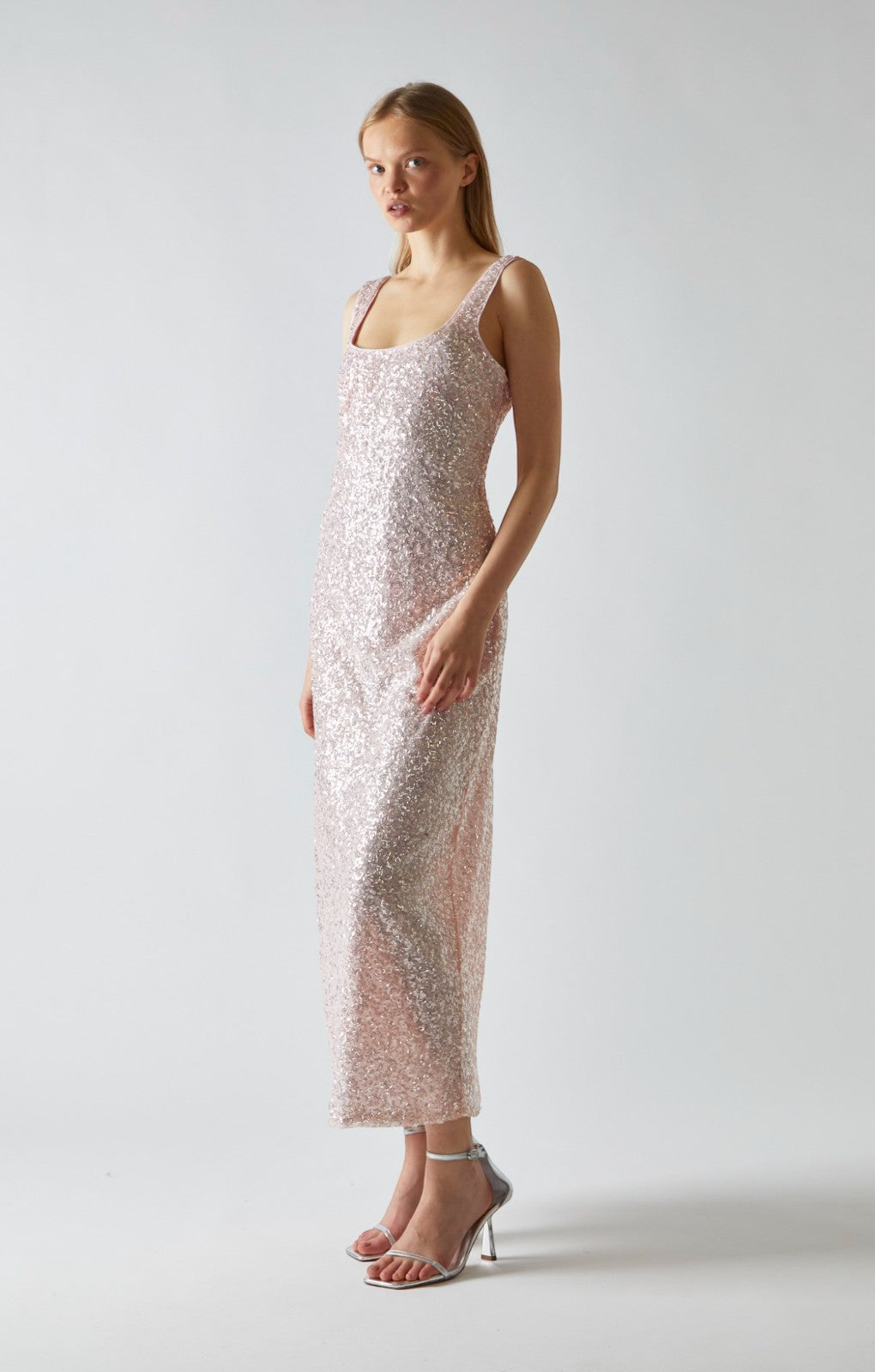 Glamorous Pink & Silver Sequin Bias Cut Maxi Dress