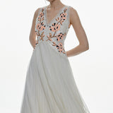 Karen Millen Floral Embellished Pleated Tulle Midi Dress