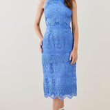 Karen Millen Guipure Lace Woven Halter Midi Dress