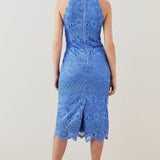 Karen Millen Guipure Lace Woven Halter Midi Dress