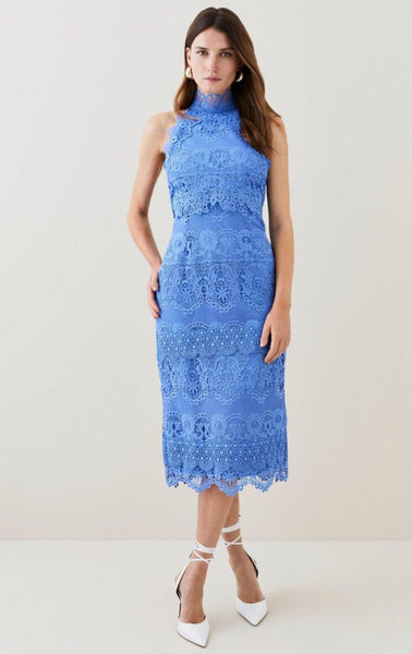 Rent Karen Millen Guipure Lace Woven Halter Midi Dress