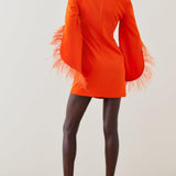 Karen Millen Orange Soft Tailored Full Sleeve Feather Mini Dress