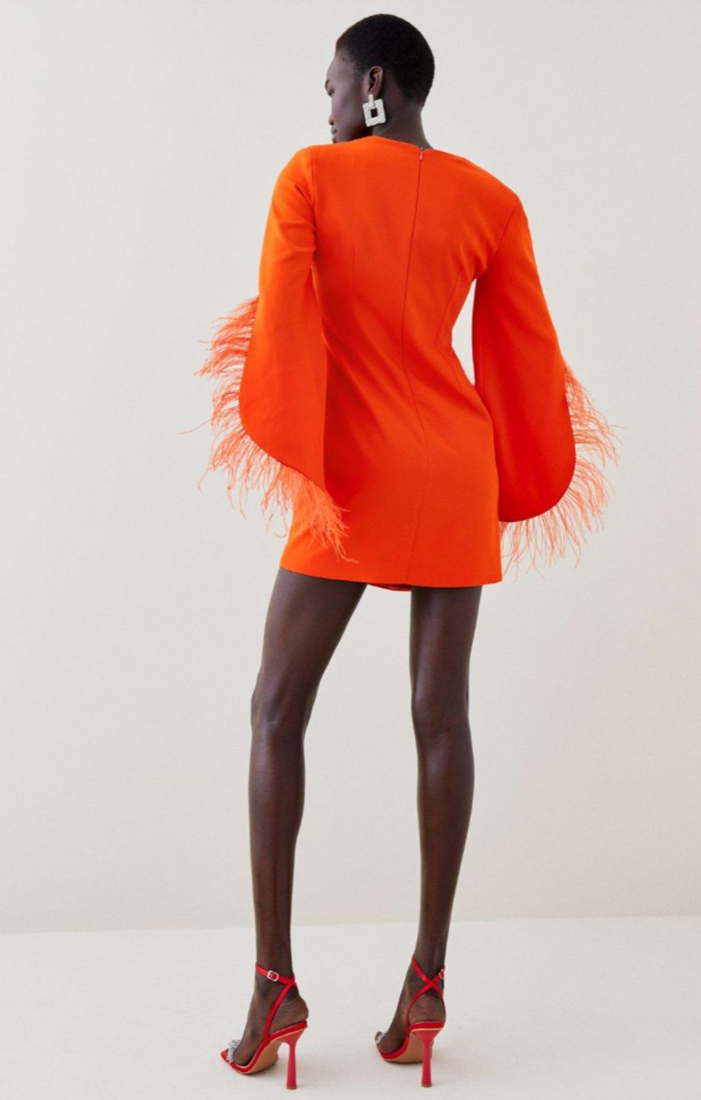 Karen Millen Orange Soft Tailored Full Sleeve Feather Mini Dress
