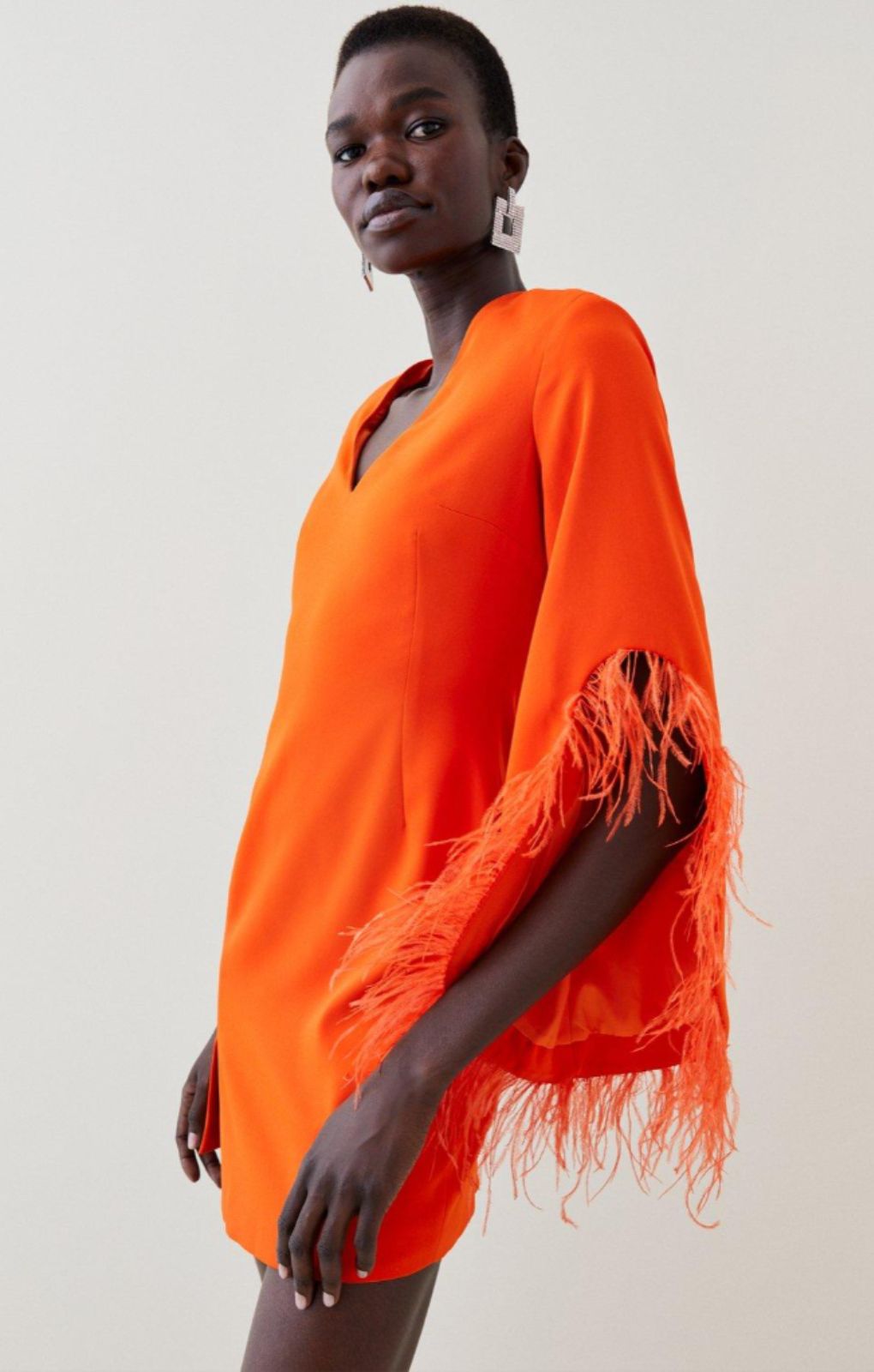 Karen Millen Orange Soft Tailored Full Sleeve Feather Mini Dress