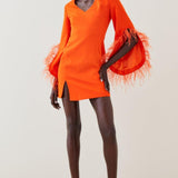 Karen Millen Orange Soft Tailored Full Sleeve Feather Mini Dress