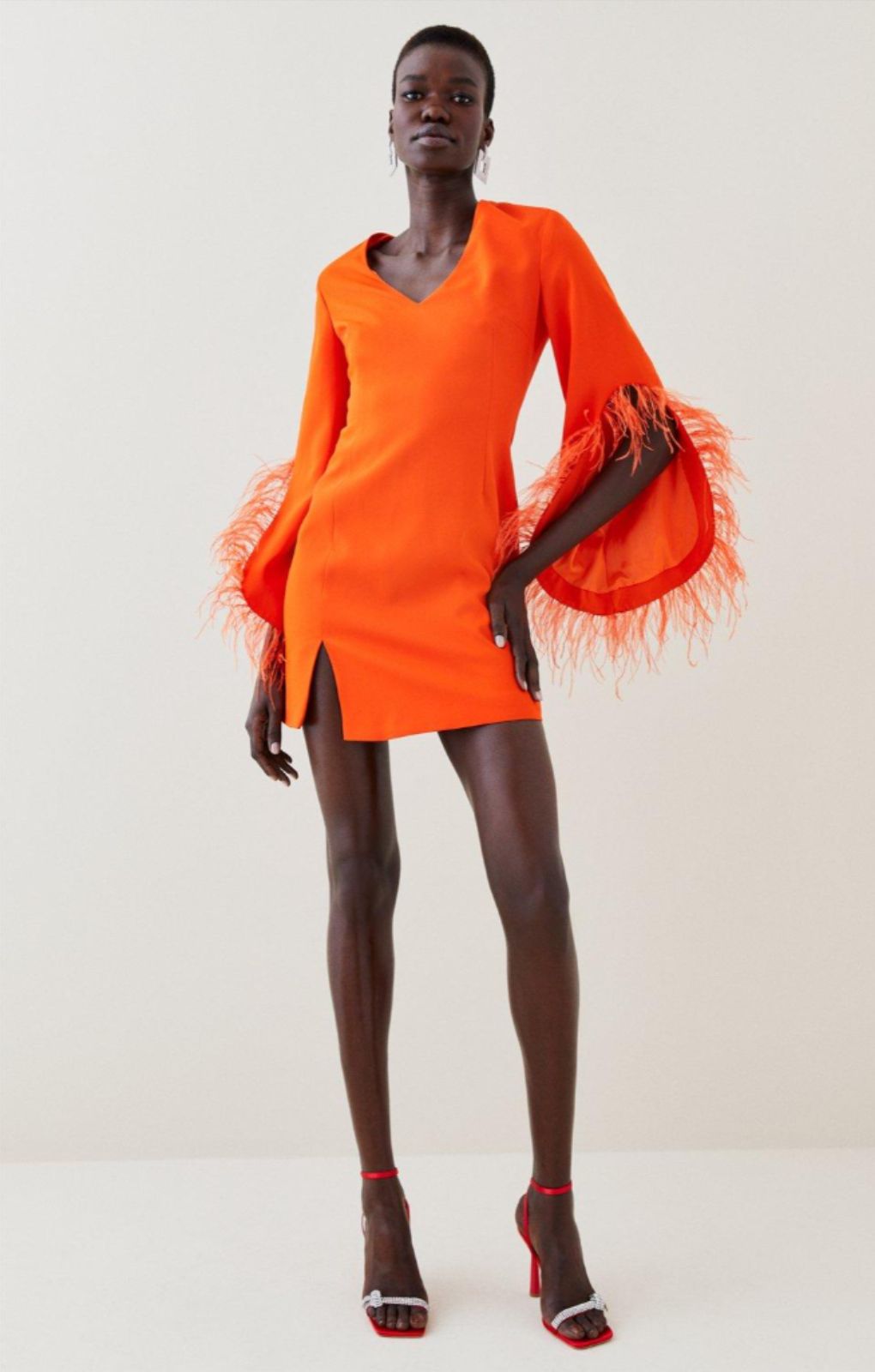 Karen Millen Orange Soft Tailored Full Sleeve Feather Mini Dress