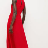 Karen Millen Red Crepe Waterfall High Neck Midi Dress