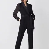 Karen Millen Sheer Sleeve Tuxedo Wrap Jumpsuit