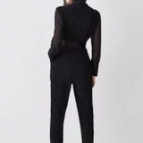 Karen Millen Sheer Sleeve Tuxedo Wrap Jumpsuit