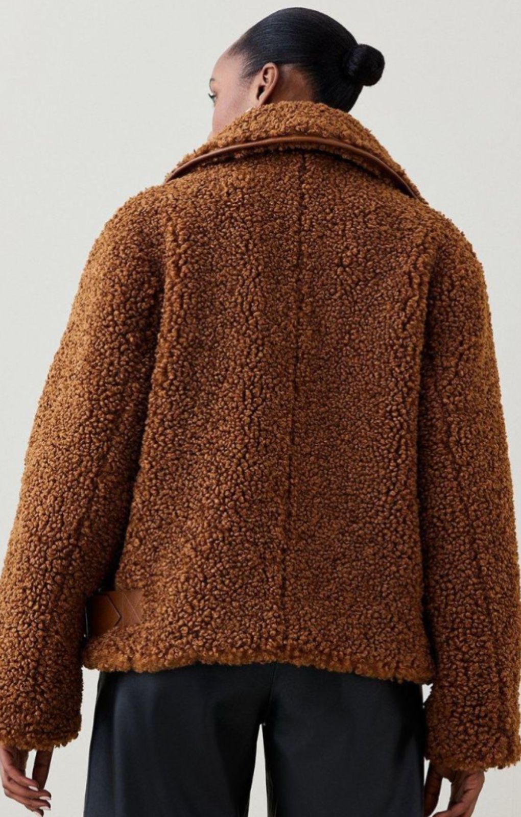 Karen Millen Toffee Double Breasted Short Borg Coat