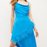 Karen Millen Viscose Satin Back Crepe Feather Cami Midi Dress
