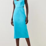 Karen Millen Italian Structured Satin Column Midi Dress