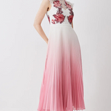 Karen Millen Rose Guipure Lace Woven Pleat Skirt Midi Dress