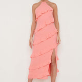 Pretty Lavish Katy Ruffle Coral Midaxi Dress