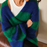 Charli London Kay Cardigan - Emerald Blue Marine Stripes