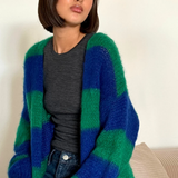 Charli London Kay Cardigan - Emerald Blue Marine Stripes