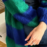 Charli London Kay Cardigan - Emerald Blue Marine Stripes