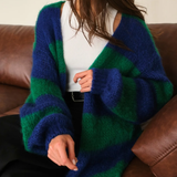 Charli London Kay Cardigan - Emerald Blue Marine Stripes