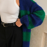 Charli London Kay Cardigan - Emerald Blue Marine Stripes