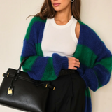Charli London Kay Cardigan - Emerald Blue Marine Stripes