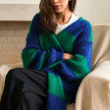 Charli London Kay Cardigan - Emerald Blue Marine Stripes