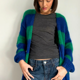 Charli London Kay Cardigan - Emerald Blue Marine Stripes
