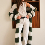 Charli London Kay Cardigan - Khaki Off - White Stripes