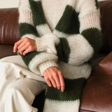 Charli London Kay Cardigan - Khaki Off - White Stripes