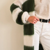 Charli London Kay Cardigan - Khaki Off - White Stripes