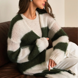 Charli London Kay Cardigan - Khaki Off - White Stripes