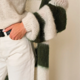 Charli London Kay Cardigan - Khaki Off - White Stripes