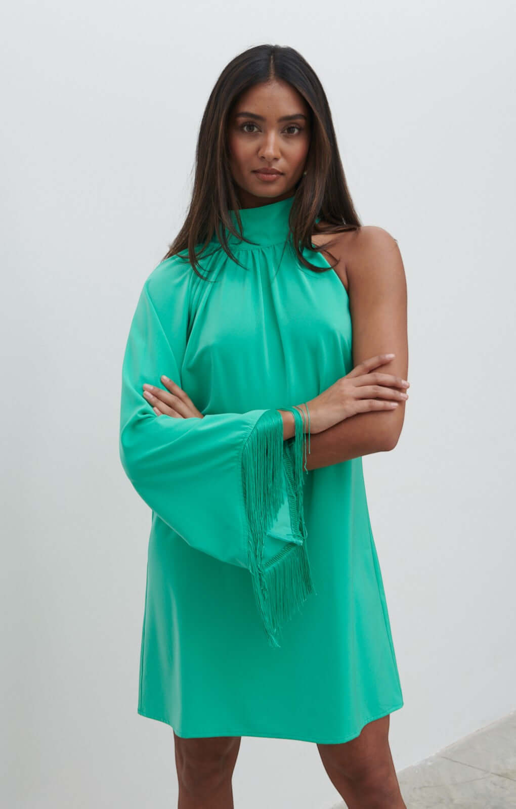 Pretty Lavish Keeley One Shoulder Jade Green Mini Dress