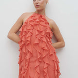 Pretty Lavish Kelsey Halter Ruffle Pink Clay Mini Dress