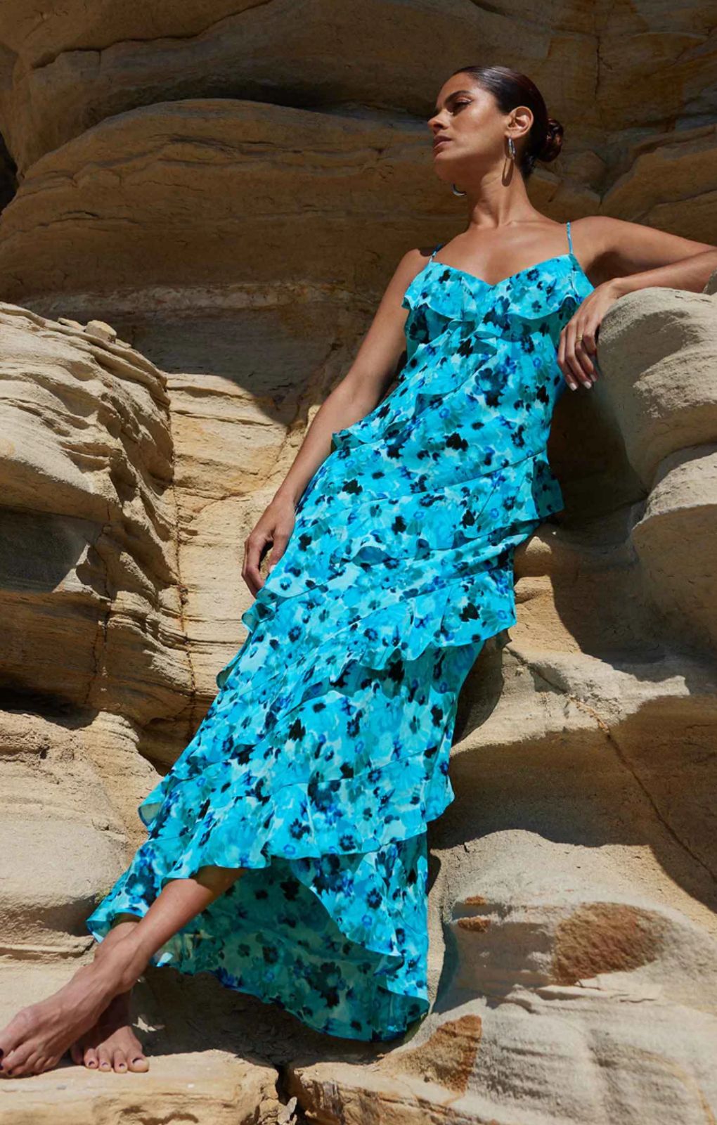 Ro&Zo Kirstee Blue Floral Print Ruffle Cami Maxi Dress