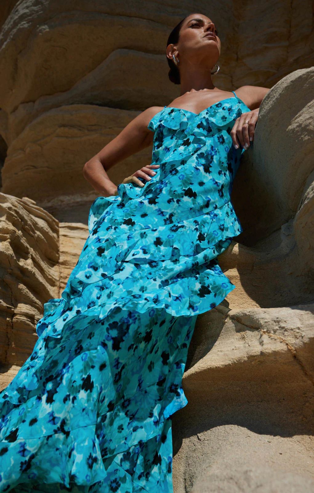 Ro&Zo Kirstee Blue Floral Print Ruffle Cami Maxi Dress