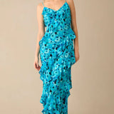 Ro&Zo Kirstee Blue Floral Print Ruffle Cami Maxi Dress