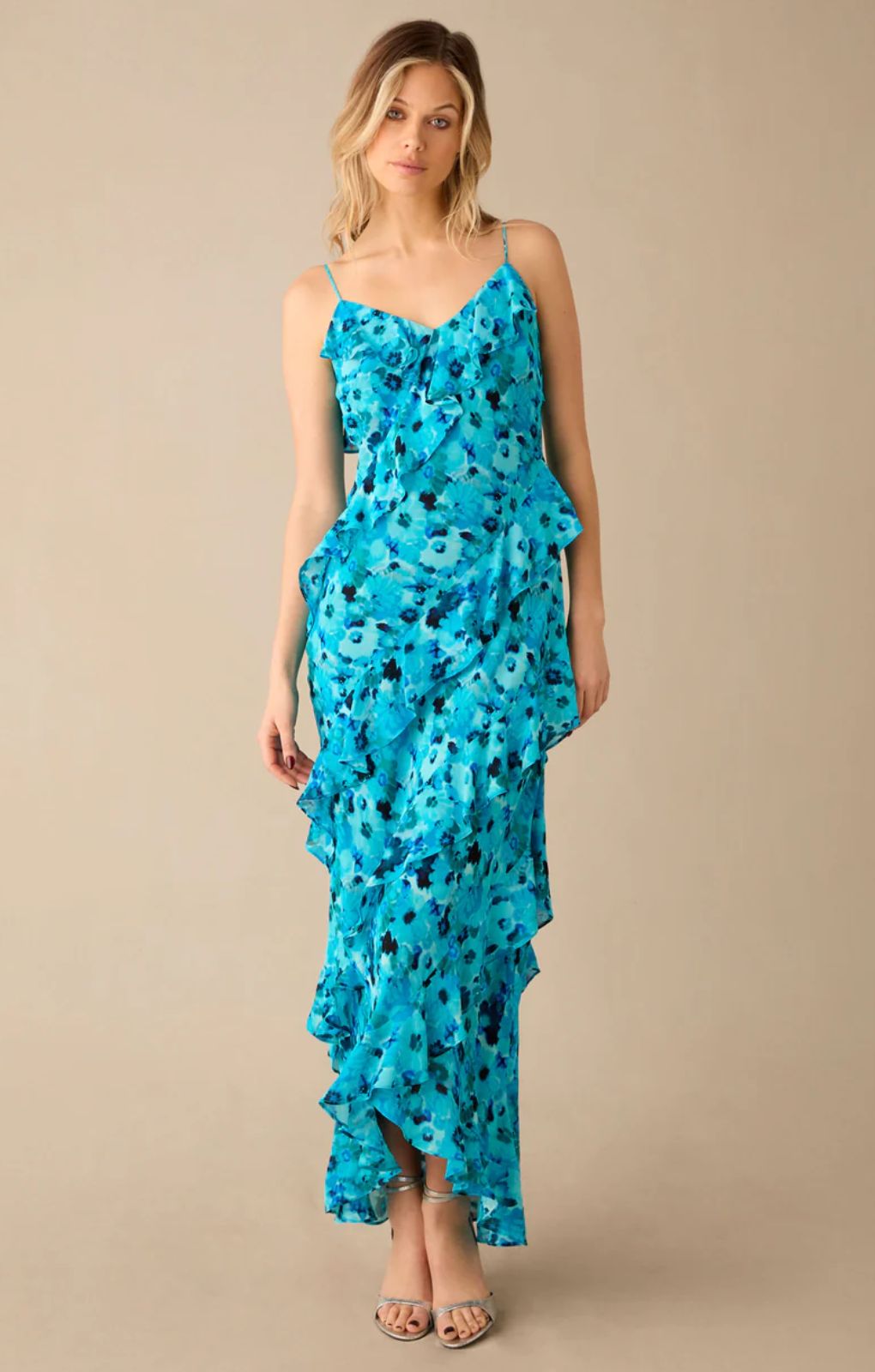 Ro&Zo Kirstee Blue Floral Print Ruffle Cami Maxi Dress