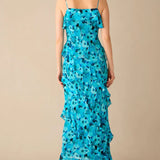 Ro&Zo Kirstee Blue Floral Print Ruffle Cami Maxi Dress