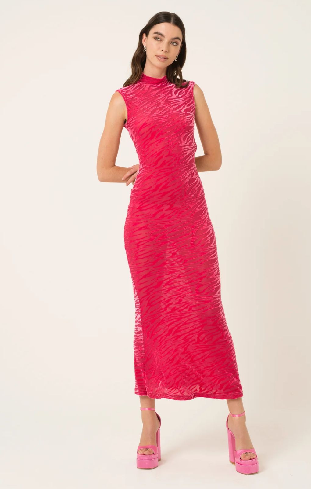 Amy Lynn Lana Pink Fitted High Neck Dress