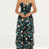 Dress The Population Layana Turquoise Strapless Tiered Maxi Dress