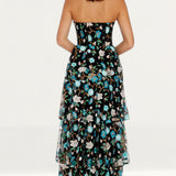 Dress The Population Layana Turquoise Strapless Tiered Maxi Dress