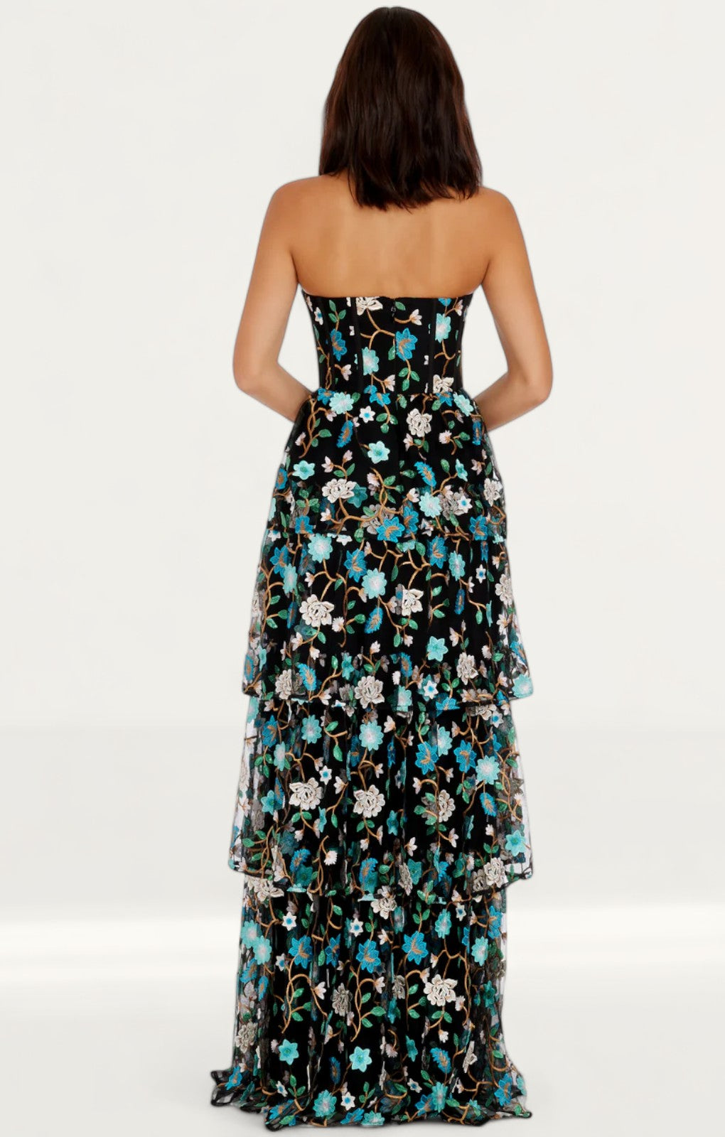 Dress The Population Layana Turquoise Strapless Tiered Maxi Dress