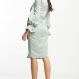 Lavish Alice Satin Wrap Puff Sleeve Midi Dress In Sage