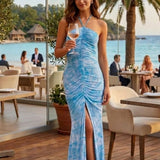 Lexi Amber Blue Split Front Maxi Dress