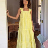 Glamorous Lime Yellow Square-Neck Tiered Maxi Dress