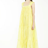 Glamorous Lime Yellow Square-Neck Tiered Maxi Dress