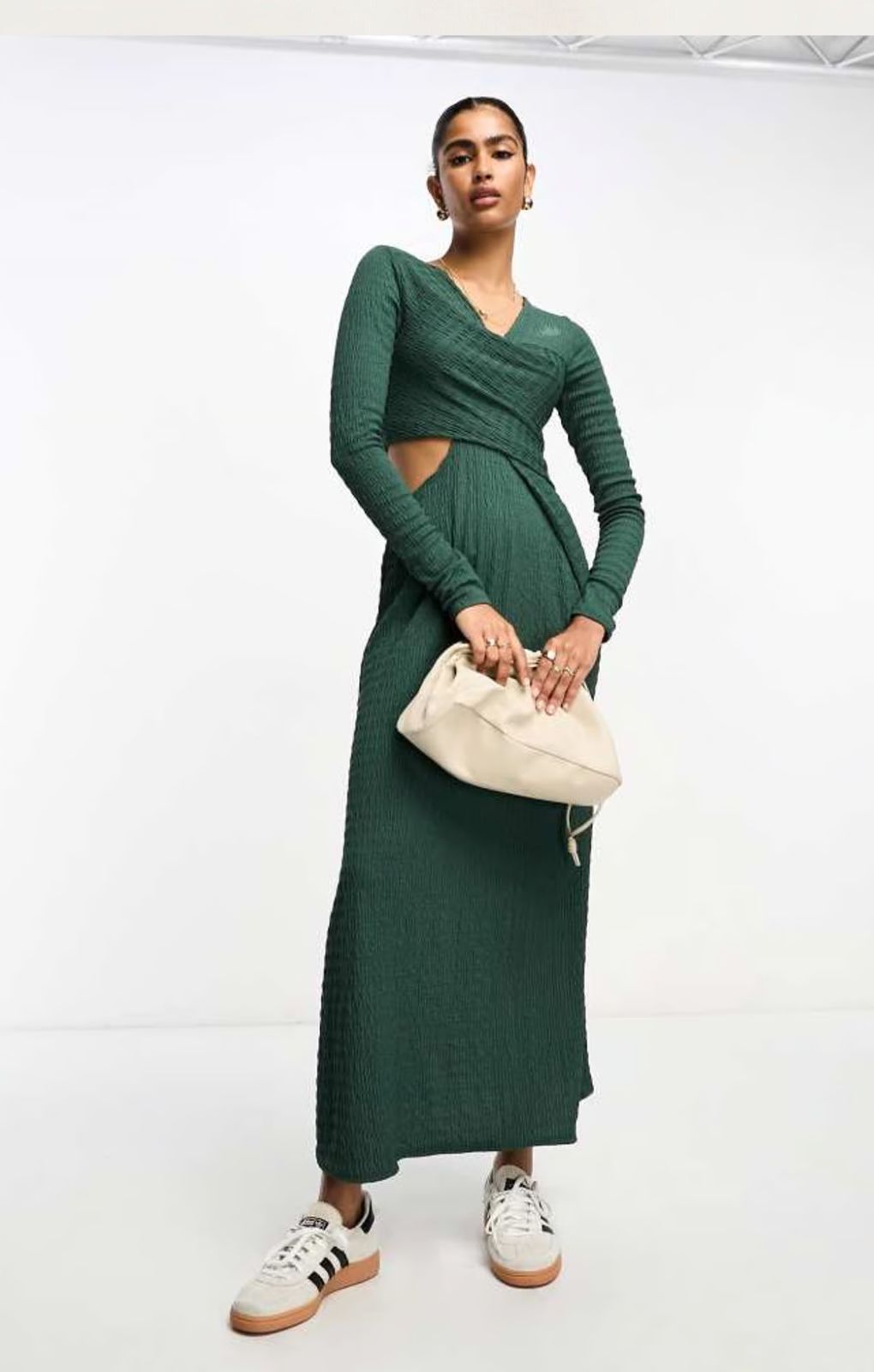 ASOS DESIGN Drape Midi Dress With Wrap Detail In Green